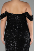 Black Shoulder Low Cut Long Sequin Plus Size Evening Dress ABU3919