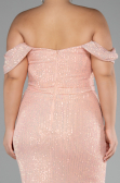 Salmon Shoulder Low Cut Long Sequin Plus Size Evening Dress ABU3919