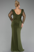 Olive Drab Stoned Long Sleeve Slit Plus Size Evening Gown ABU4119