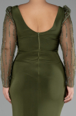Olive Drab Stoned Long Sleeve Slit Plus Size Evening Gown ABU4119