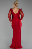 Red Stoned Long Sleeve Slit Plus Size Evening Gown ABU4119