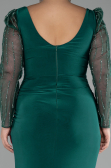 Emerald Green Stoned Long Sleeve Slit Plus Size Evening Gown ABU4119