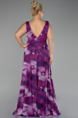 Plum Sleevess Printed Chiffon Plus Size Prom Dress ABU4050