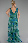 Green Sleevess Printed Chiffon Plus Size Prom Dress ABU4050