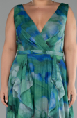 Green Sleevess Printed Chiffon Plus Size Prom Dress ABU4050