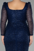 Navy Blue Long Sleeve Sequin Midi Plus Size Evening Dress ABK2138