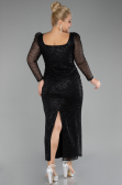 Black Long Sleeve Sequin Midi Plus Size Evening Dress ABK2138