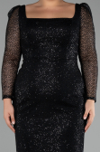 Black Long Sleeve Sequin Midi Plus Size Evening Dress ABK2138
