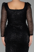 Black Long Sleeve Sequin Midi Plus Size Evening Dress ABK2138