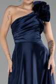 Navy Blue Long Satin Evening Dress ABU4189