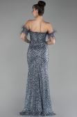 Anthracite Strapless Slit Long Sequined Evening Gown ABU3953