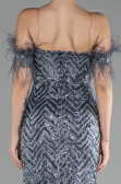Anthracite Strapless Slit Long Sequined Evening Gown ABU3953