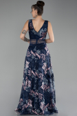 Navy Blue Sleeveless Long Embroidered Evening Dress ABU4244