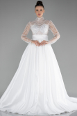 Long White Satin Wedding Dress ABU4250