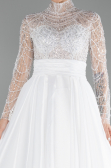 Long White Satin Wedding Dress ABU4249