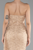 Gold Strapless Slit Beaded Long Evening Gown ABU4114