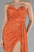 Orange Strapless Slit Beaded Long Evening Gown ABU4114