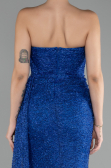 Sax Blue Strapless Slit Beaded Long Evening Gown ABU4114