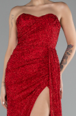 Red Strapless Slit Beaded Long Evening Gown ABU4114