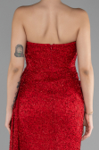 Red Strapless Slit Beaded Long Evening Gown ABU4114