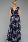 Long Navy Blue Laced Plus Size Evening Gown ABU4261