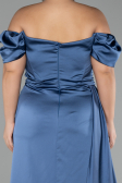 Long Indigo Satin Plus Size Evening Dress ABU1626