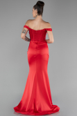 Red Boat Neck Slit Long Prom Gown ABU4264