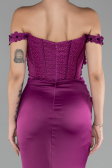 Plum Boat Neck Slit Long Prom Gown ABU4264