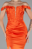 Orange Boat Neck Slit Long Prom Gown ABU4264