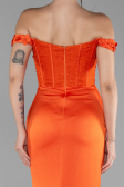 Orange Boat Neck Slit Long Prom Gown ABU4264