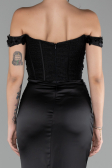 Black Boat Neck Slit Long Prom Gown ABU4264