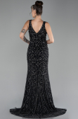 Black Sleeveless Stoned Long Plus Size Prom Gown ABU4007