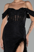 Black Slit Underwire Long Lace Evening Gown ABU4270