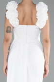 White Slit Strap Flowers Long Chiffon Evening Gown ABU4272