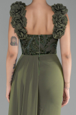 Olive Drab Slit Strap Flowers Long Chiffon Evening Gown ABU4272