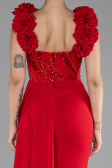 Red Slit Strap Flowers Long Chiffon Evening Gown ABU4272