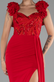 Red Slit Strap Flowers Long Chiffon Evening Gown ABU4272