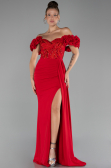 Red Slit Strap Flowers Long Chiffon Evening Gown ABU4272