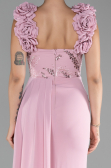 Powder Color Slit Strap Flowers Long Chiffon Evening Gown ABU4272