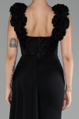 Black Slit Strap Flowers Long Chiffon Evening Gown ABU4272