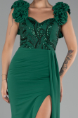 Emerald Green Slit Strap Flowers Long Chiffon Evening Gown ABU4272
