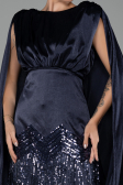 Navy Blue Cape Open Back Short Party Dress ABK2152