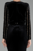 Black Stoned Long Sleeve Velvet Oversized Evening Dress ABU4277