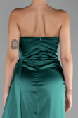 Emerald Green Strapless Slit Long Satin Prom Gown ABU4093