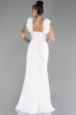 White Slit Strap Flowers Long Chiffon Evening Gown ABU4272