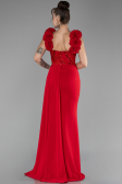 Red Slit Strap Flowers Long Chiffon Evening Gown ABU4272