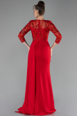 Red Embroidered Capri Sleeve Slit Chiffon Evening Gown ABU4293