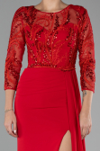 Red Embroidered Capri Sleeve Slit Chiffon Evening Gown ABU4293