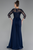 Navy Blue Embroidered Capri Sleeve Slit Chiffon Evening Gown ABU4293