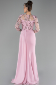 Powder Color Embroidered Capri Sleeve Slit Chiffon Evening Gown ABU4293